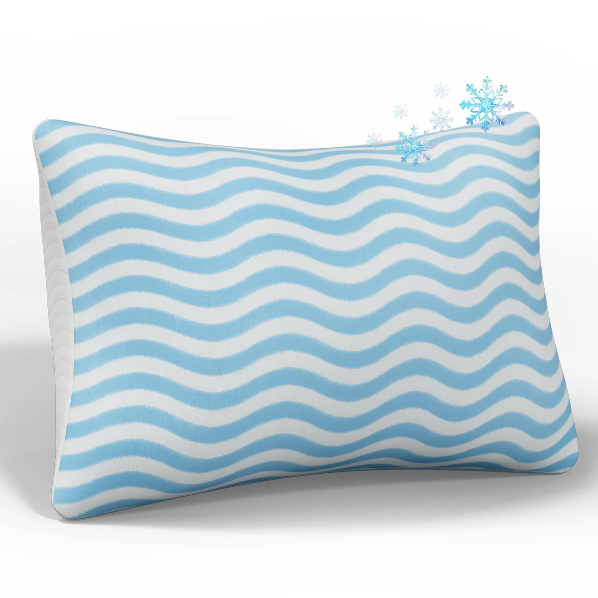 Blue queen pillow with shredded memory foam fill and cooling cover