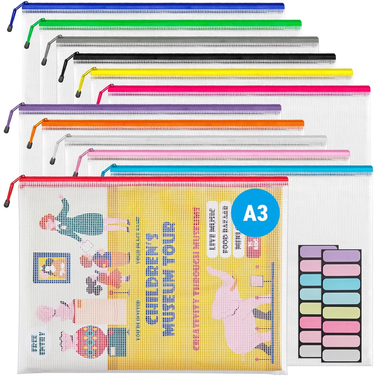  Pendaflex A3 Mesh Zipper Pouch 12 Pack 16.5x12.6in 12 Colors — product photo