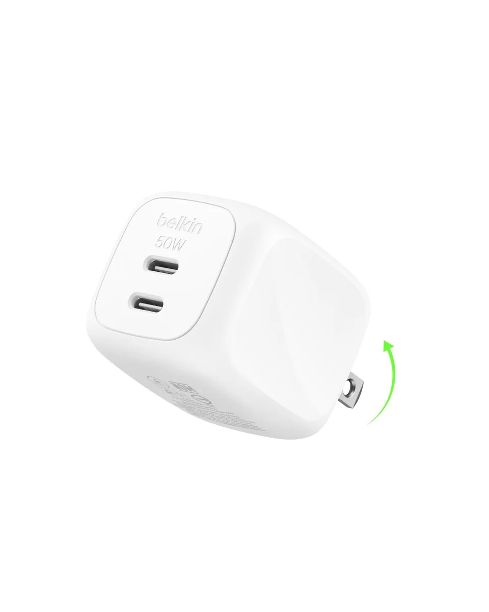  Belkin USB C Charger Block 50W Dual-Port GaN White — product photo