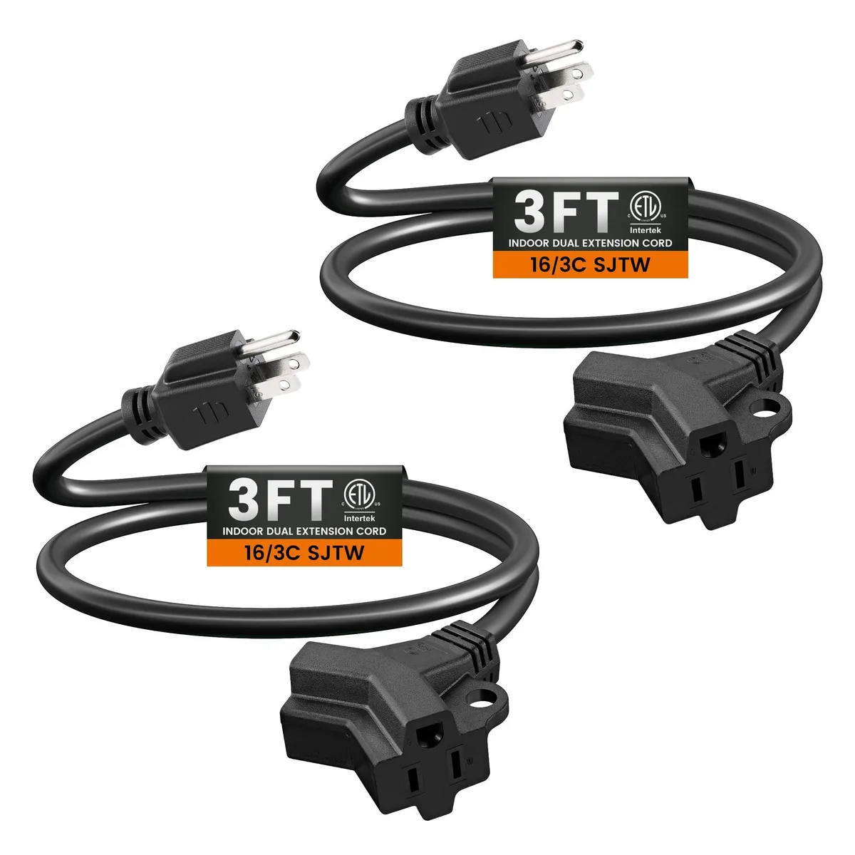  SURAIELEC 3 Prong Y Splitter Power Extension Cord 3 FT 2 Pack — product photo