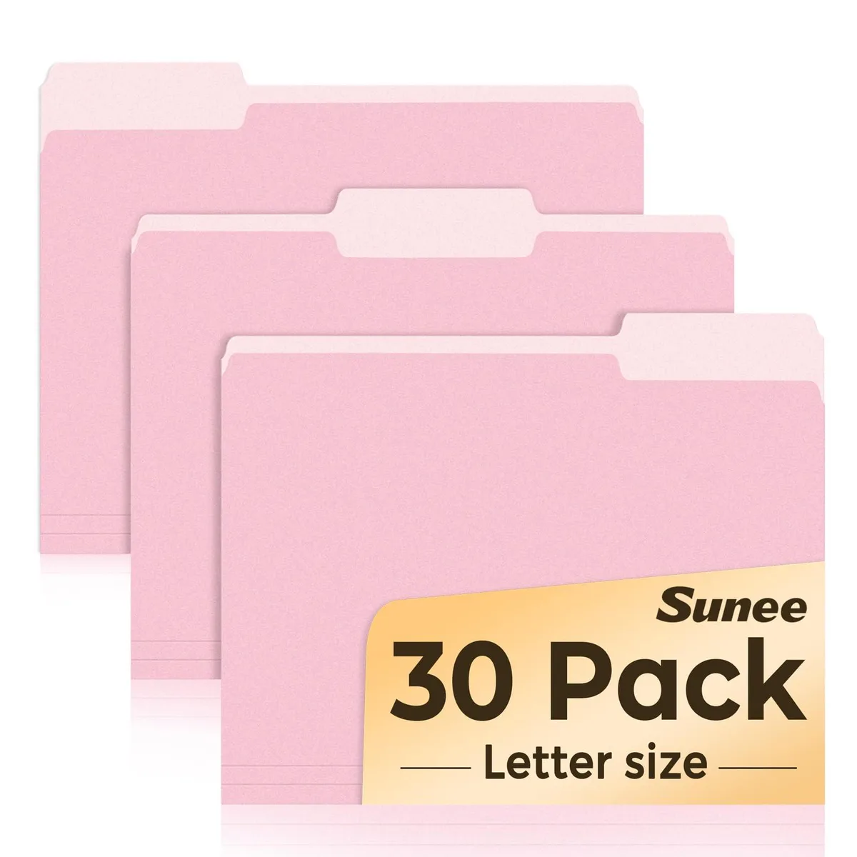 Stack of 30 pink letter-size file folders with 1/3 cut tabs