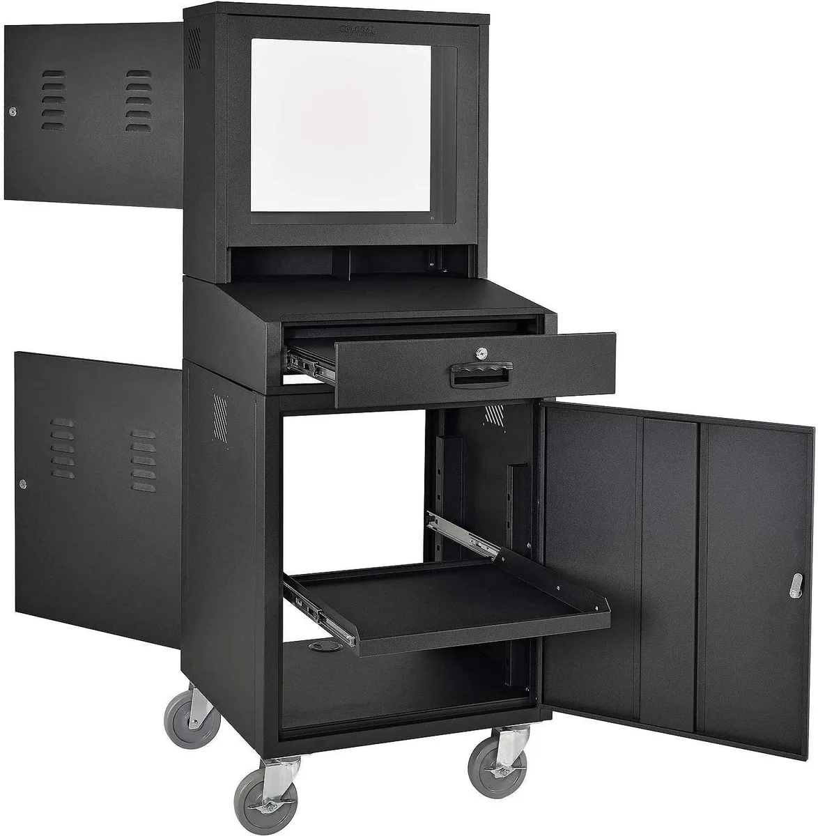 BFKK BFKK Mobile Security LCD Computer Cabinet Enclosure Black 24-1/2W 22-1/2D 62-3/4H server chassis — product photo