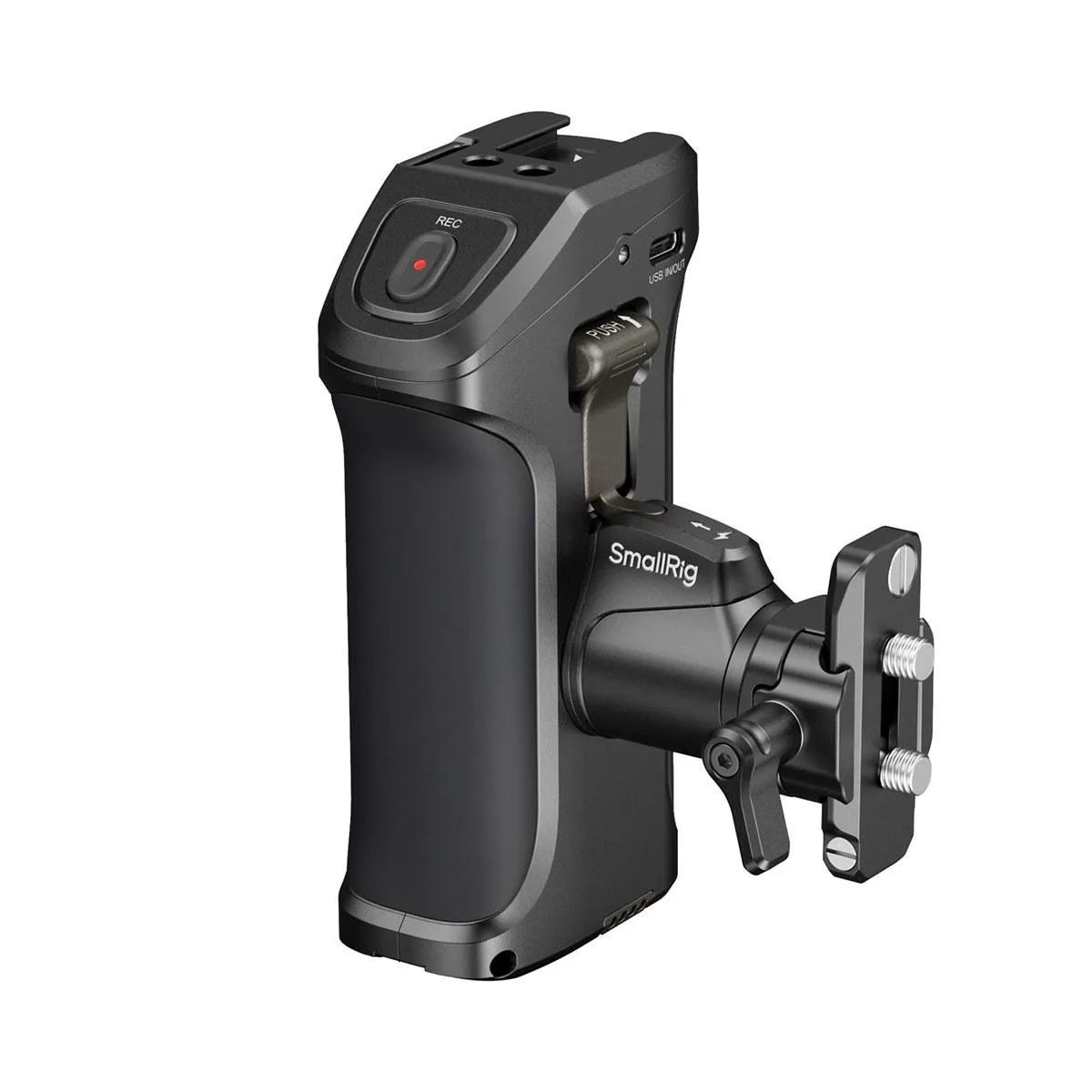SmallRig 3893 rotating side handle with REC trigger, aluminium and silicone grip, adjustable clamp .6 to .8 in