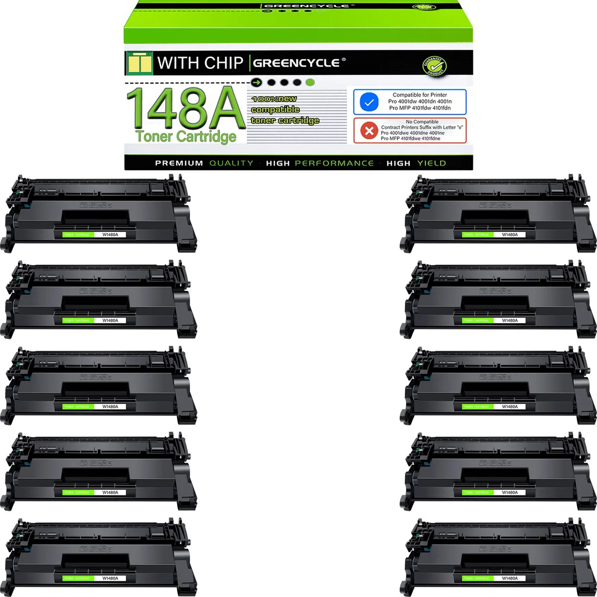 GREENCYCLE GREENCYCLE W1480A Compatible Toner Cartridge 10 Pack Black 2900 Pages — product photo