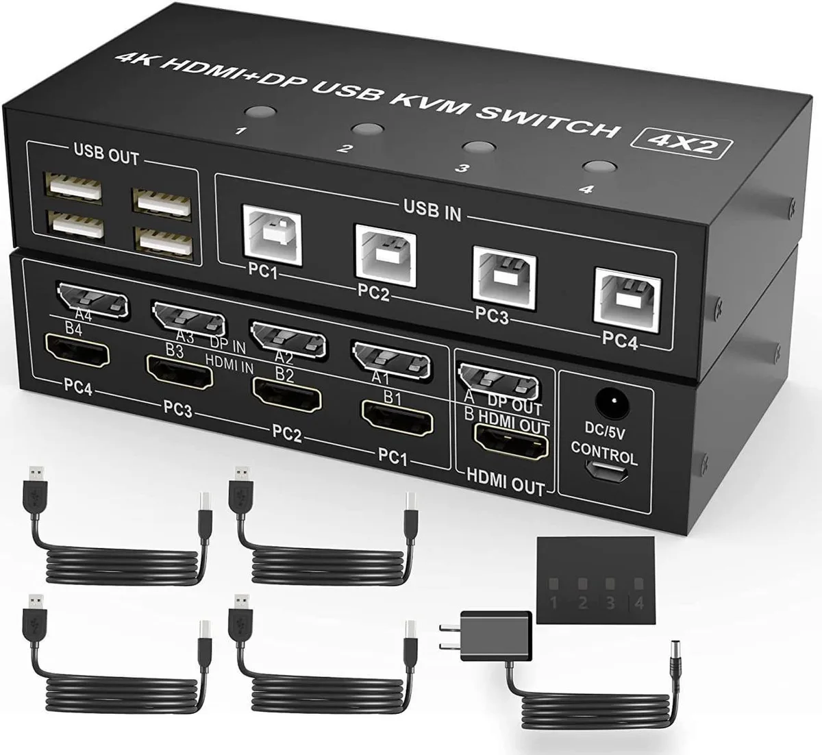 Vszerda Vszerda 4-Port HDMI &amp; DisplayPort Dual Monitor KVM Switch 4K@60Hz — product photo