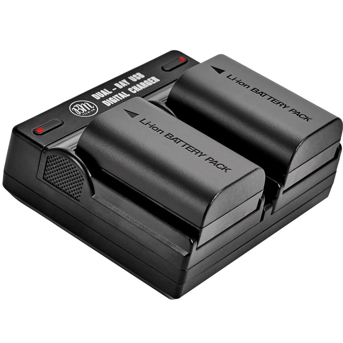  BM Premium 2-Pack LP-E6N 2600mAh 7.4V Batteries with Dual USB Charger — product photo