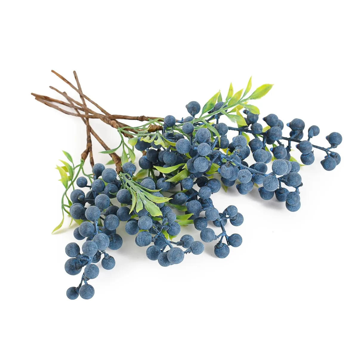 Six blue foam berries on stems, 13.38 inches long, in a box