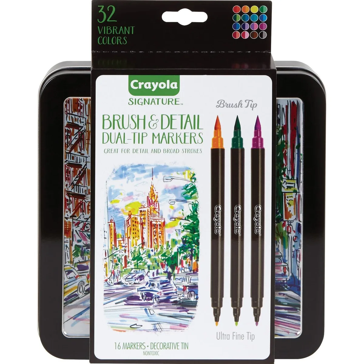Crayola Crayola Dual-Ended Brush &amp; Ultra-Fine Markers 16/Set 32 Colors 586501 — product photo