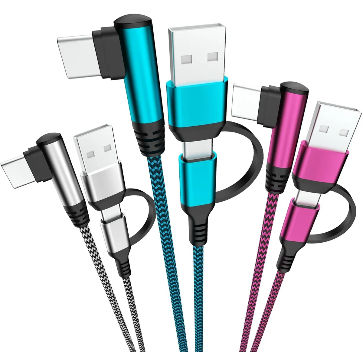 Kootion Kootion 60W 90° USB-C Cable 3-Pack 6FT 2-in-1 USB-A/C to USB-C — product photo