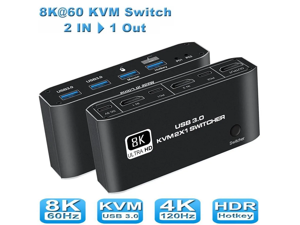 KEHIPI KEHIPI 2×1 8K HDMI 2.1 KVM Switch 4×USB 3.0 Darkis — product photo