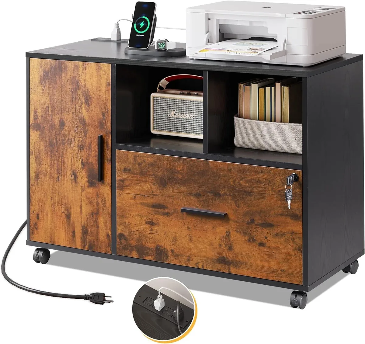 BFKK BFKK File Cabinet with Charging Station 1 Drawer Rolling Locking Brown — product photo