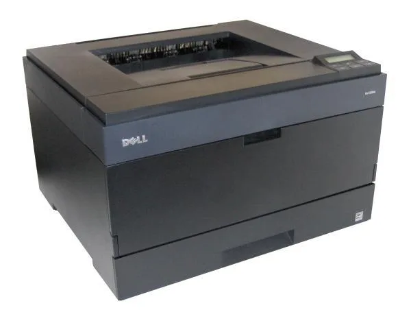 White rectangular office laser printer with front paper tray and output bin