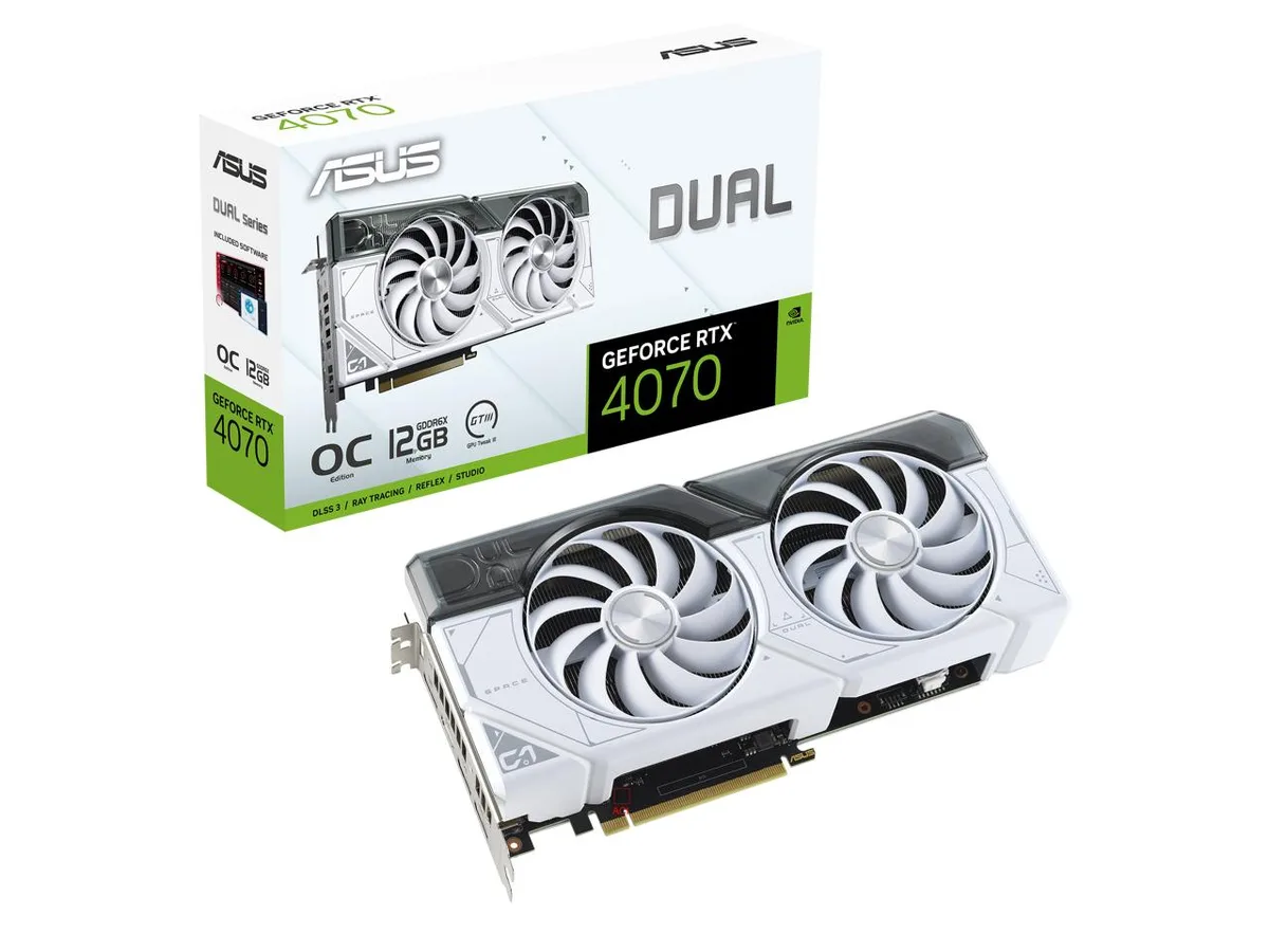 ASUS ASUS Dual GeForce RTX 4070 White OC Edition 12GB graphics card — product photo