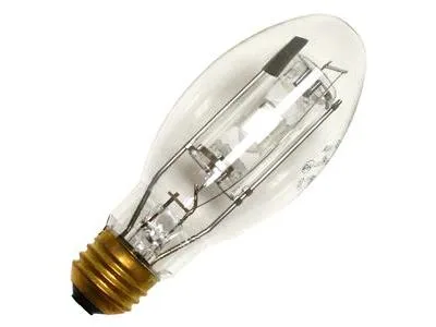 Clear elliptical E17 metal halide bulb with medium E26 base
