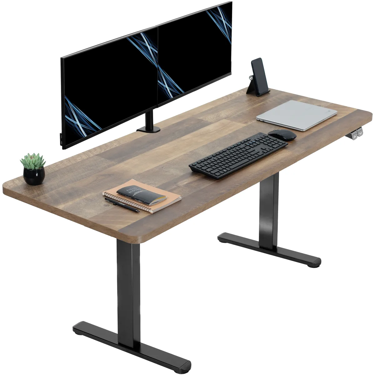 VIVO VIVO Electric Standing Desk 60 x 24 Reclaimed Wood Top Black Frame — product photo