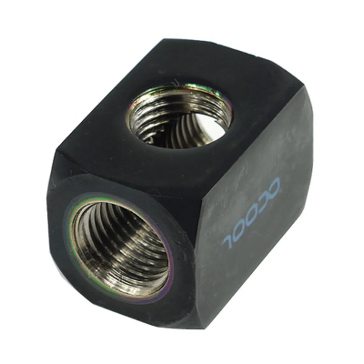 Brass three-way G1/4 inch fitting, Deep Black finish