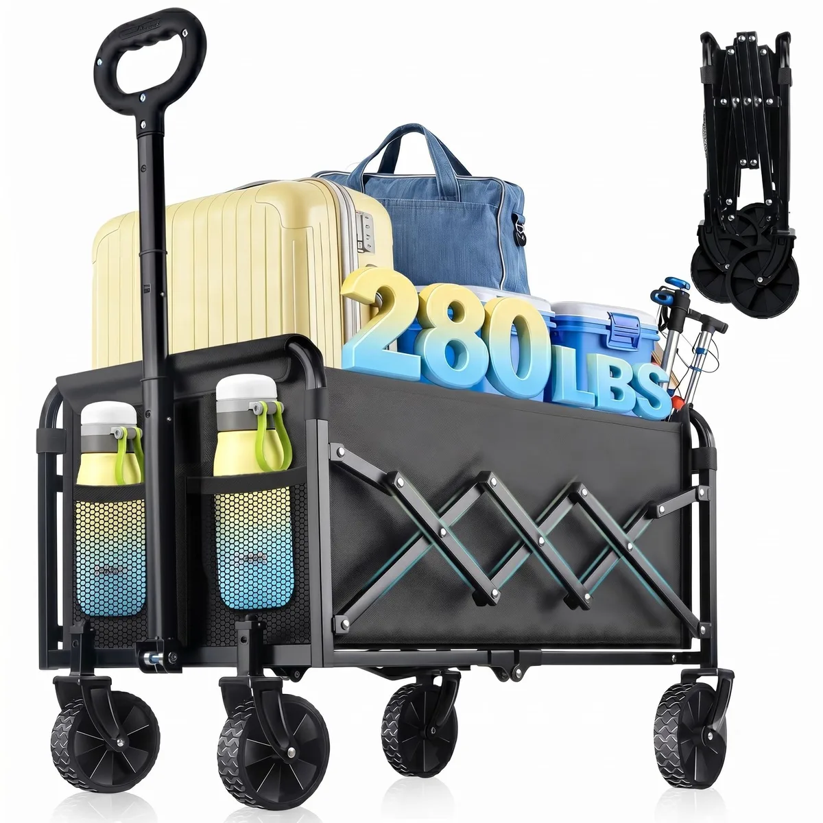 Amkurozo Foldable Wagon Cart 120L 280lbs 360° Wheels — product photo