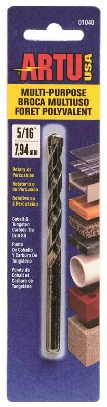 Silver cobalt drill bit, 5/16 inch diameter, cylindrical shank, parabolic flute, pointed tip