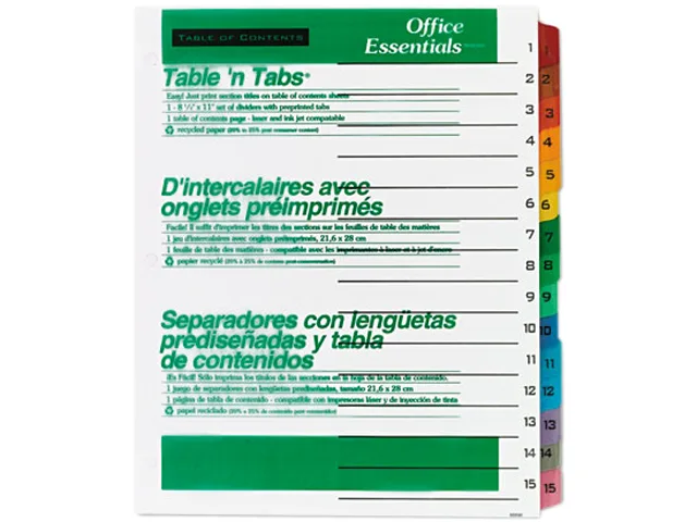Avery Avery 11675 Tab Dividers 15 Multicolor Tabs 1-15 Letter 11 x 8.5 3-Hole Punched — product photo