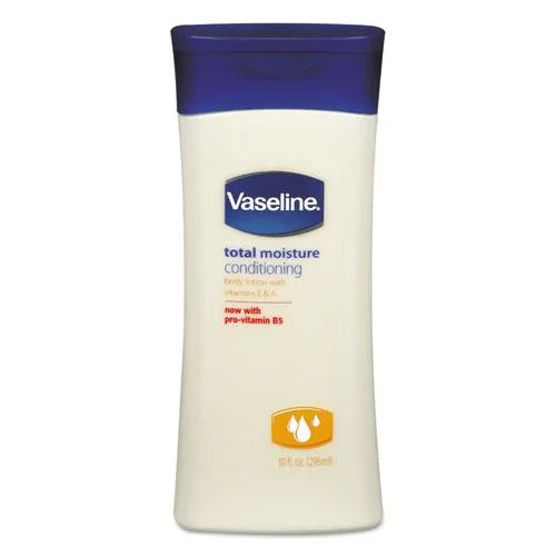White 10 oz Vaseline body lotion bottle with flip cap