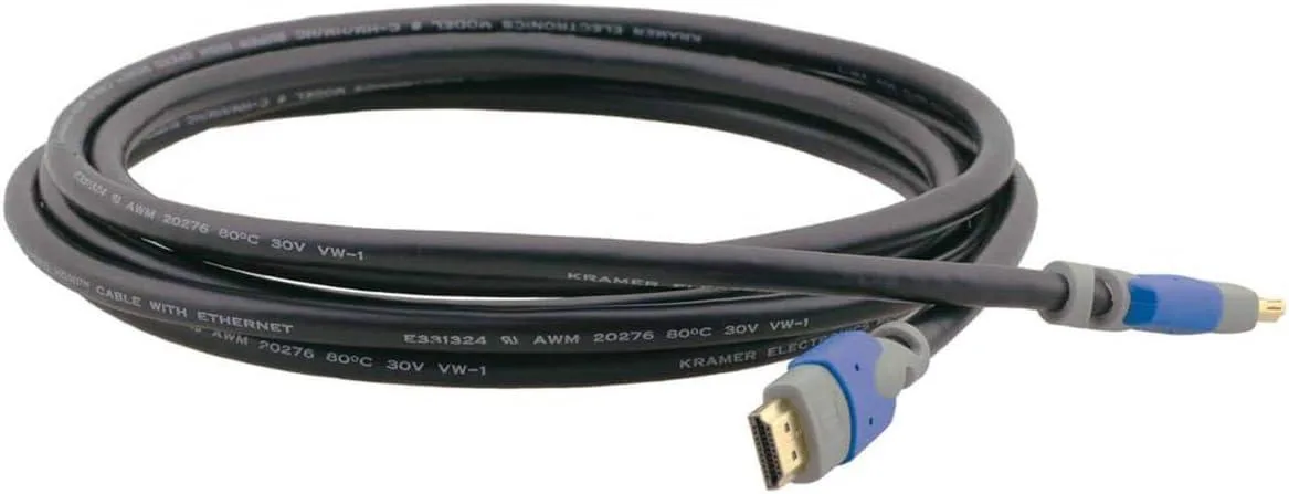 Black HDMI cable with gold connectors, 25 ft length