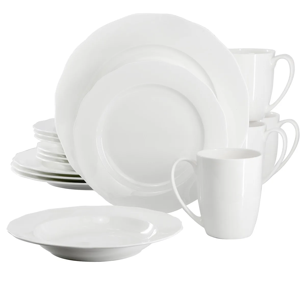 Gibson Gibson Eva 16 Piece Wavy Edge Bone China Dinnerware Set White — product photo