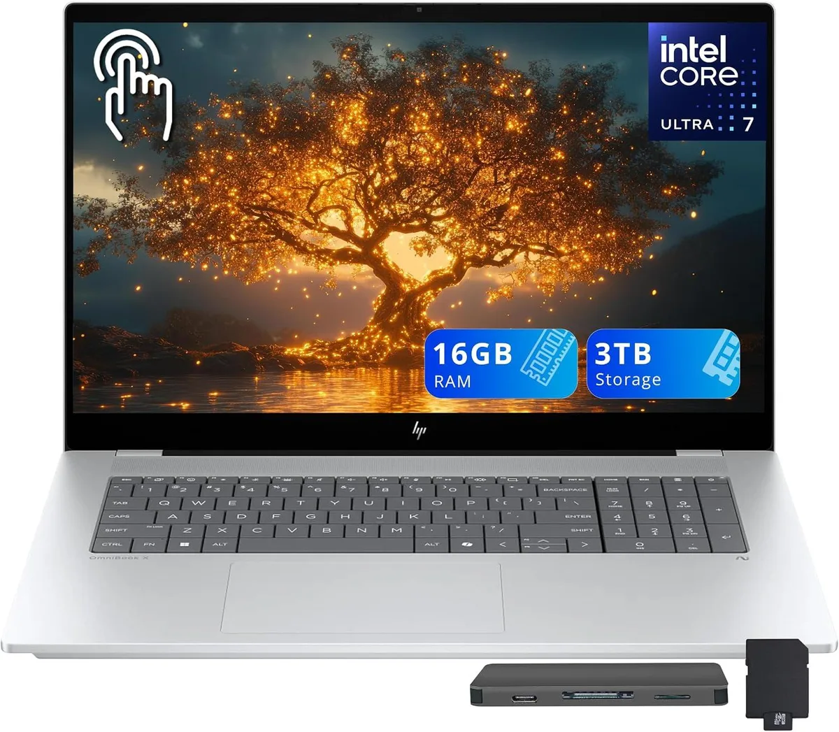 HP HP OmniBook X 17.3" FHD Touchscreen Intel Core Ultra 7 256V 16GB DDR5 2TB SSD Silver business laptop — product photo