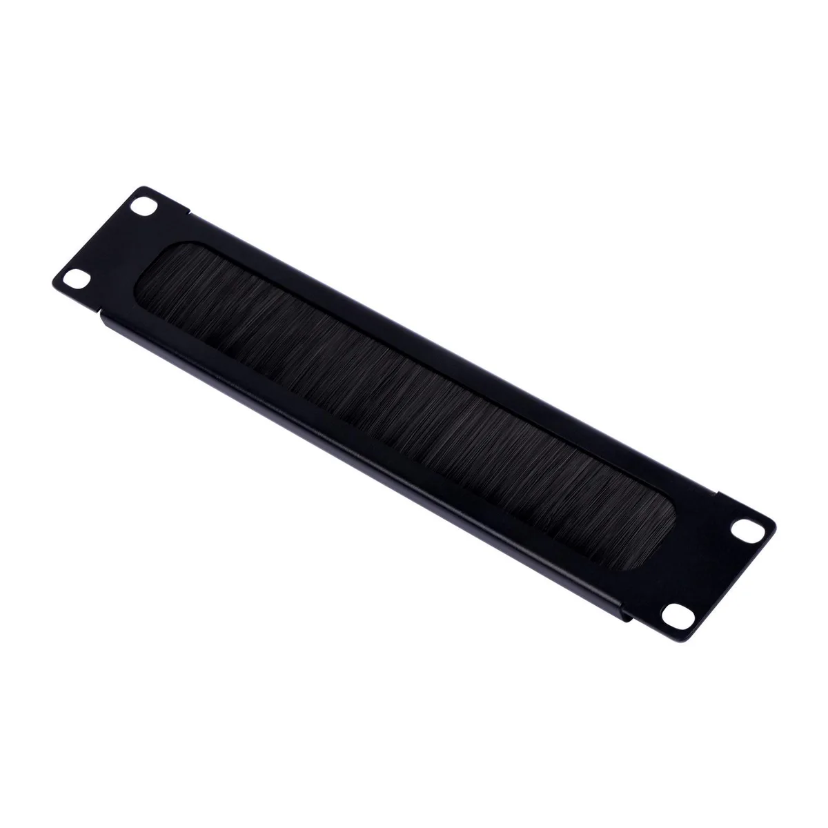 Black 1U steel cable entry panel with brush strip for 10 inch racks
