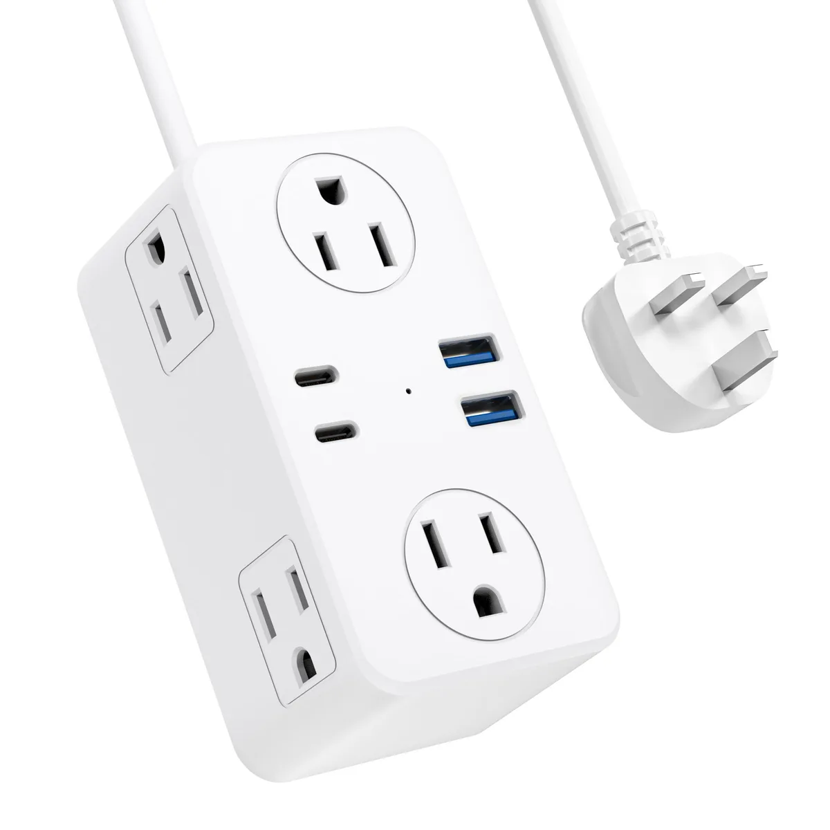  Kakyanill 10-in-1 Type G Travel Adapter 6 AC 4 USB 3ft Cord — product photo