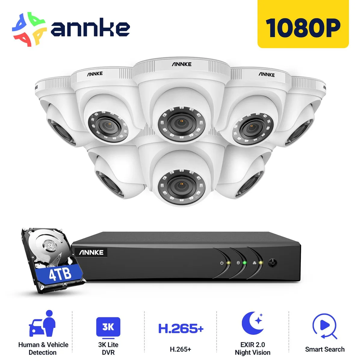 Annke Annke 8 Channel 3K Lite DVR Kit 8x 1080P Turret Cameras 4TB HDD — product photo