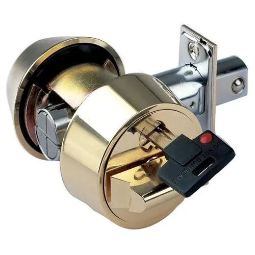 Polished brass double cylinder deadbolt with captive key mechanism