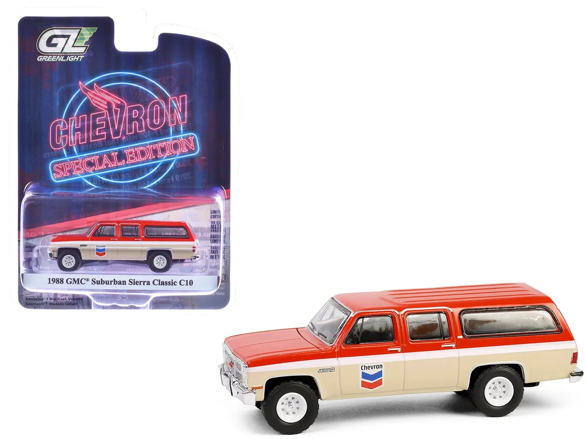 GREENLIGHT GREENLIGHT 1988 GMC Suburban Sierra Classic C10 "Chevron" Orange Beige White 1/64 Die Cast Hobby Collectible — product photo