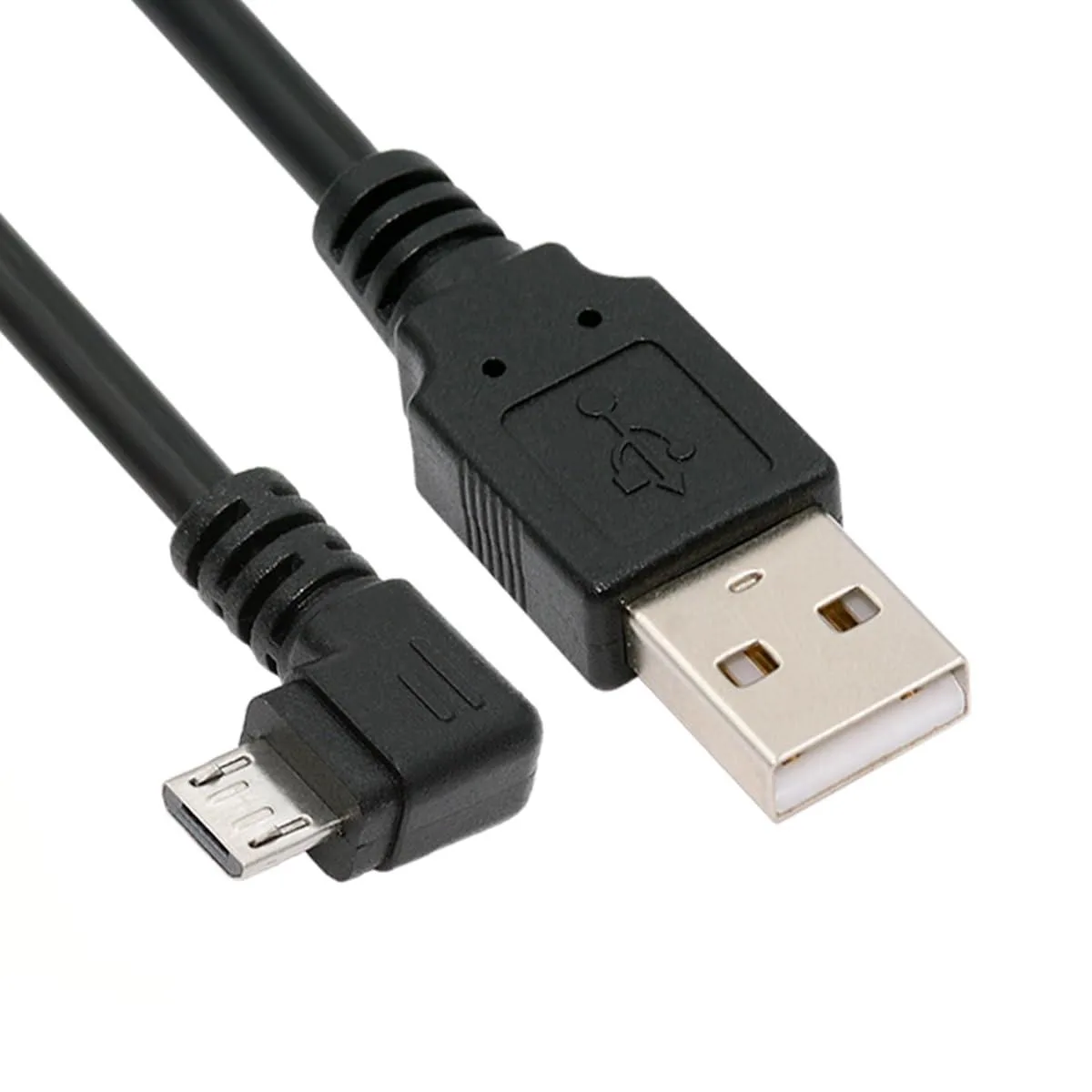 Short 50cm Micro USB 2.0 cable with right-angled connector, black finish