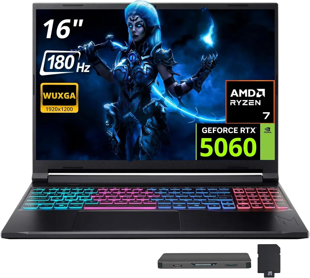 Acer America Acer Nitro V 16S AI 16" 180 Hz Gaming Laptop Ryzen 260 64GB 2TB+1TB Dock RTX 5060 Black — product photo
