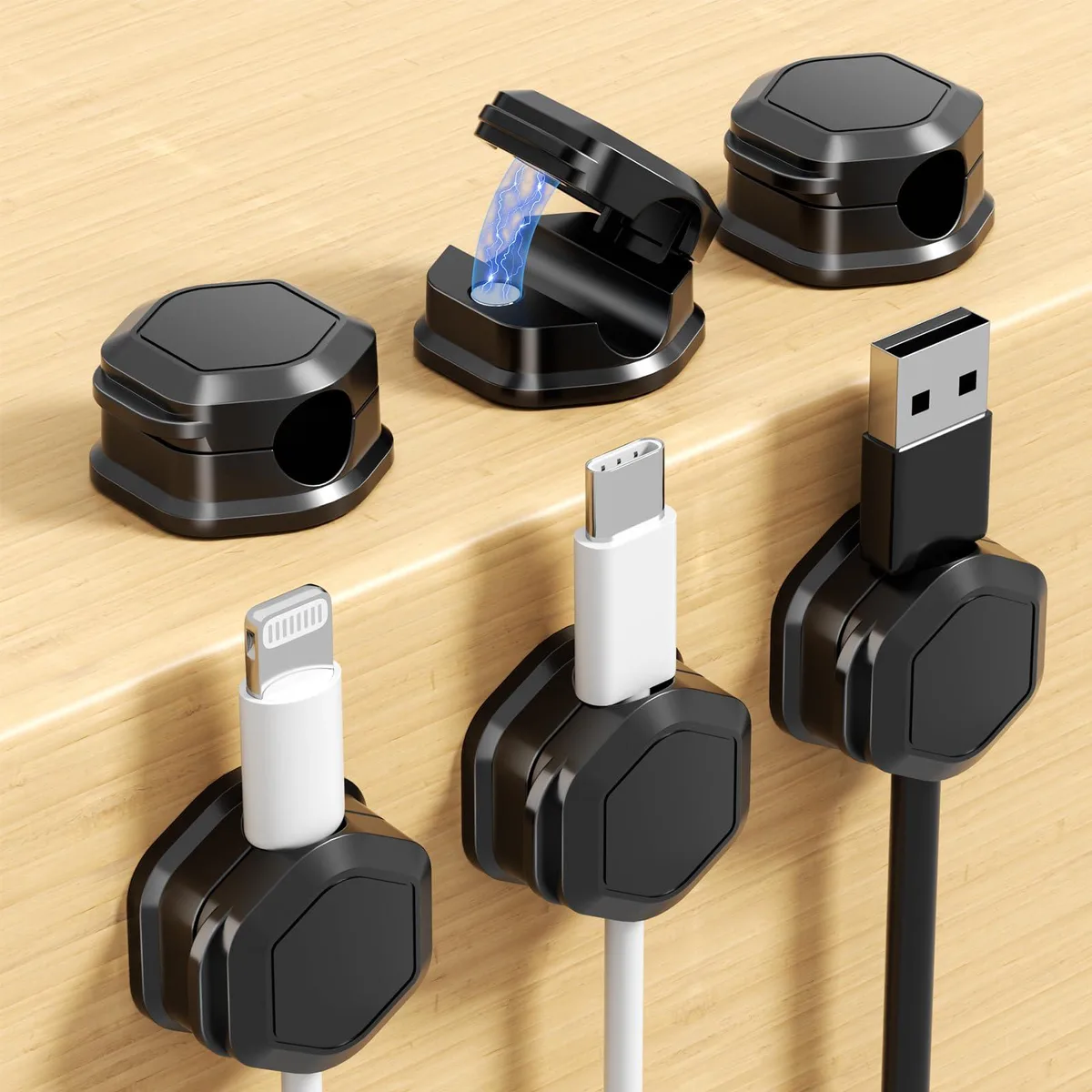XILILAI 6 Pack Magnetic Cable Clips 7.5mm Black — product photo