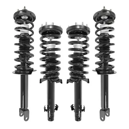 Set of four silver strut assemblies with coil springs and top mounts