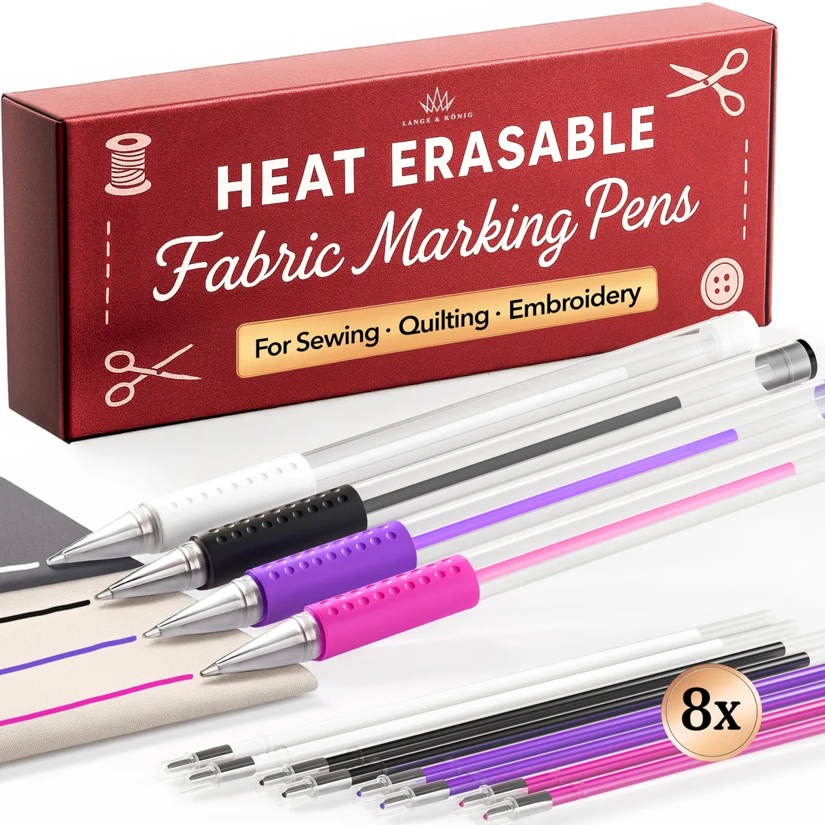 Blue heat erasable fabric marker pen with two refills