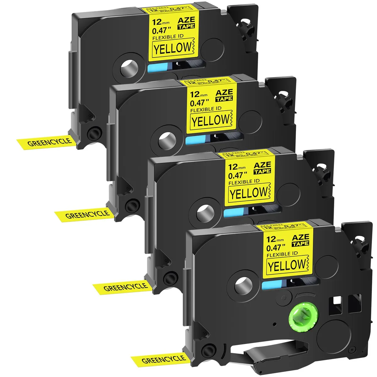 GREENCYCLE GREENCYCLE AZE-FX631 12mm Black on Yellow Flexible ID Label 4 Pack — product photo