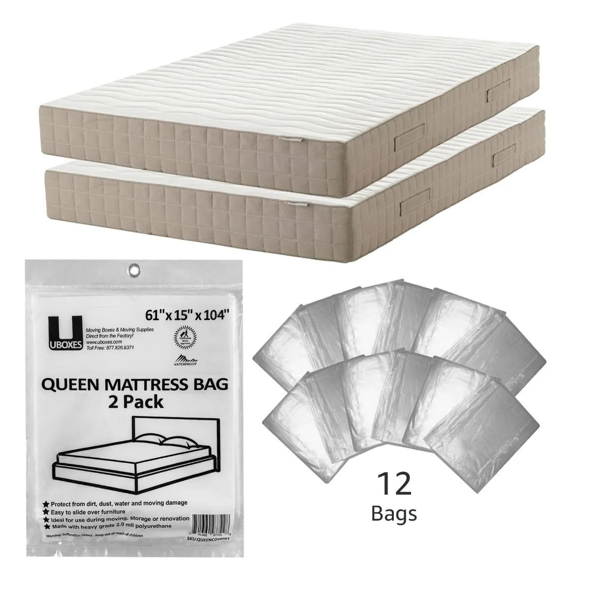 UBMOVE UBMOVE 12 Queen Mattress Bags 61x15x90in Poly Mailing Supply — product photo