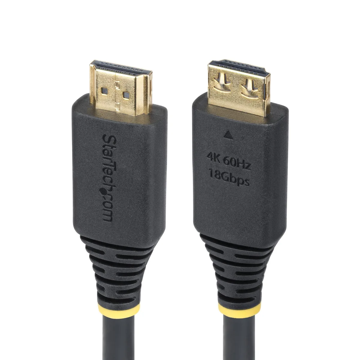 Black 20ft HDMI cable with textured grip connectors and flexible TPE jacket