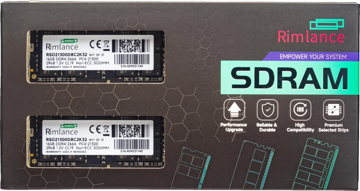 RIMLANCE RIMLANCE RSO21300D8C2K32-1 32GB (2×16GB) DDR4 2666MHz CL19 1.2V SODIMM laptop RAM — product photo