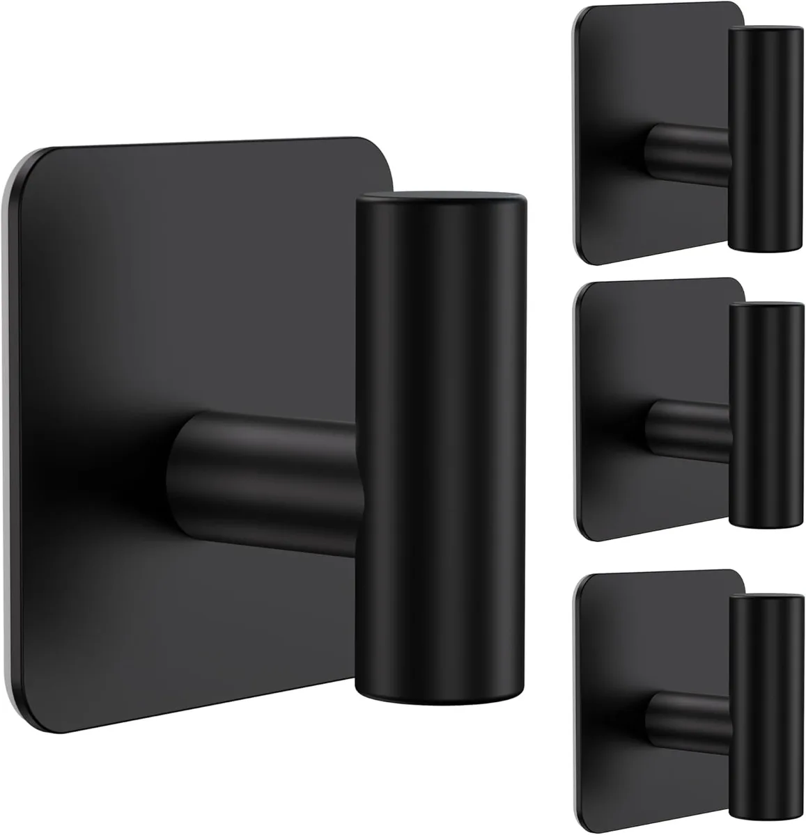 Matte black stainless steel adhesive hook, 2.7 inch square form factor