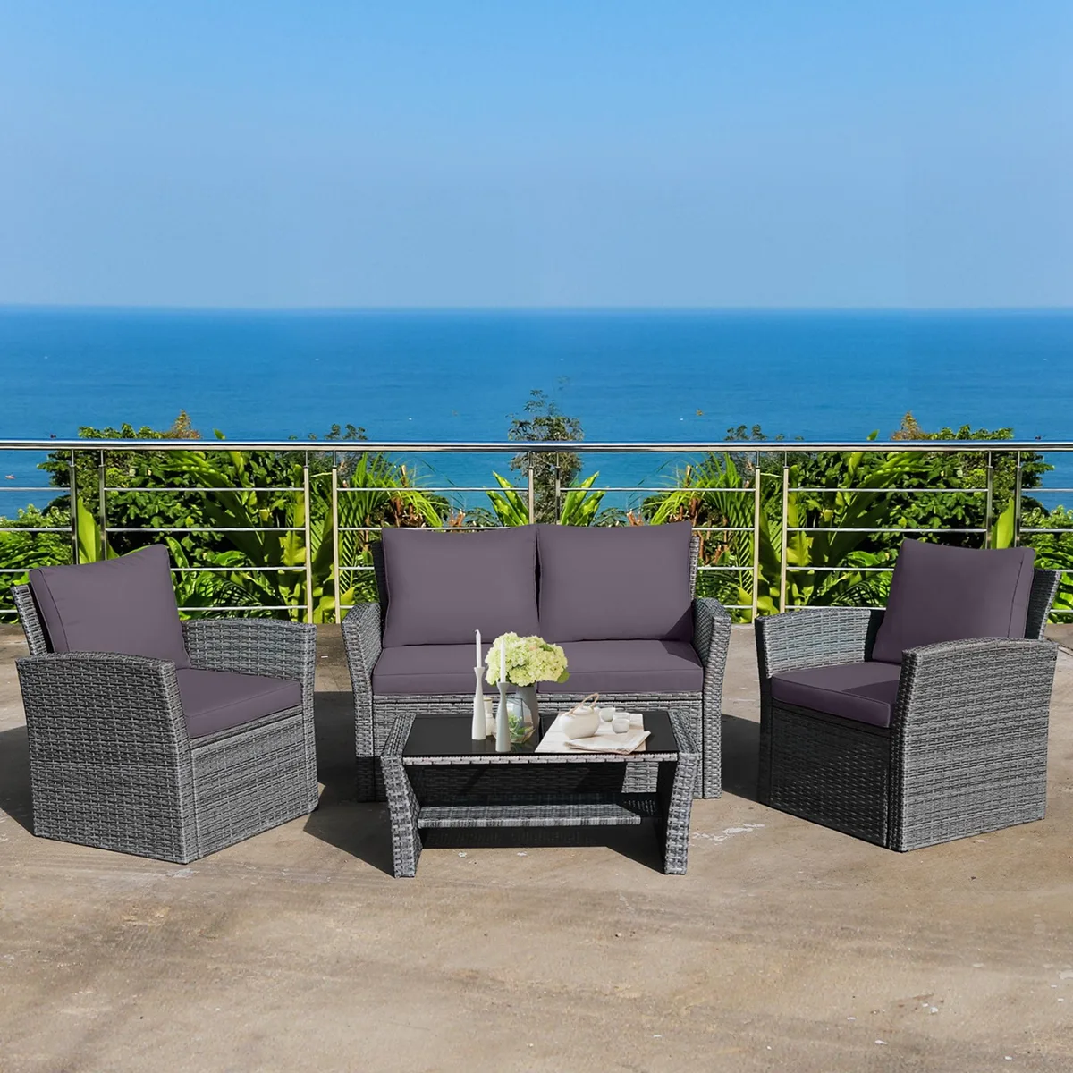Costway Costway 4PCS Patio Rattan Furniture Set Gray Cushion — product photo