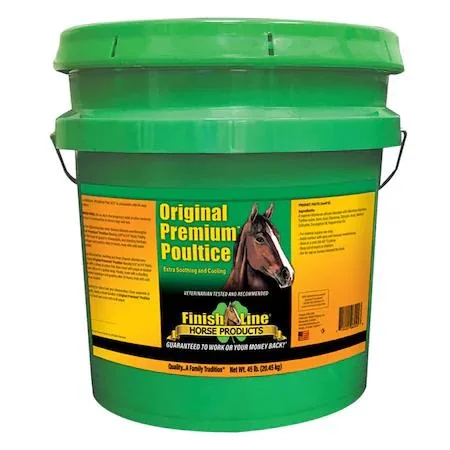 White 45 lb bucket of Finish Line poultice cream
