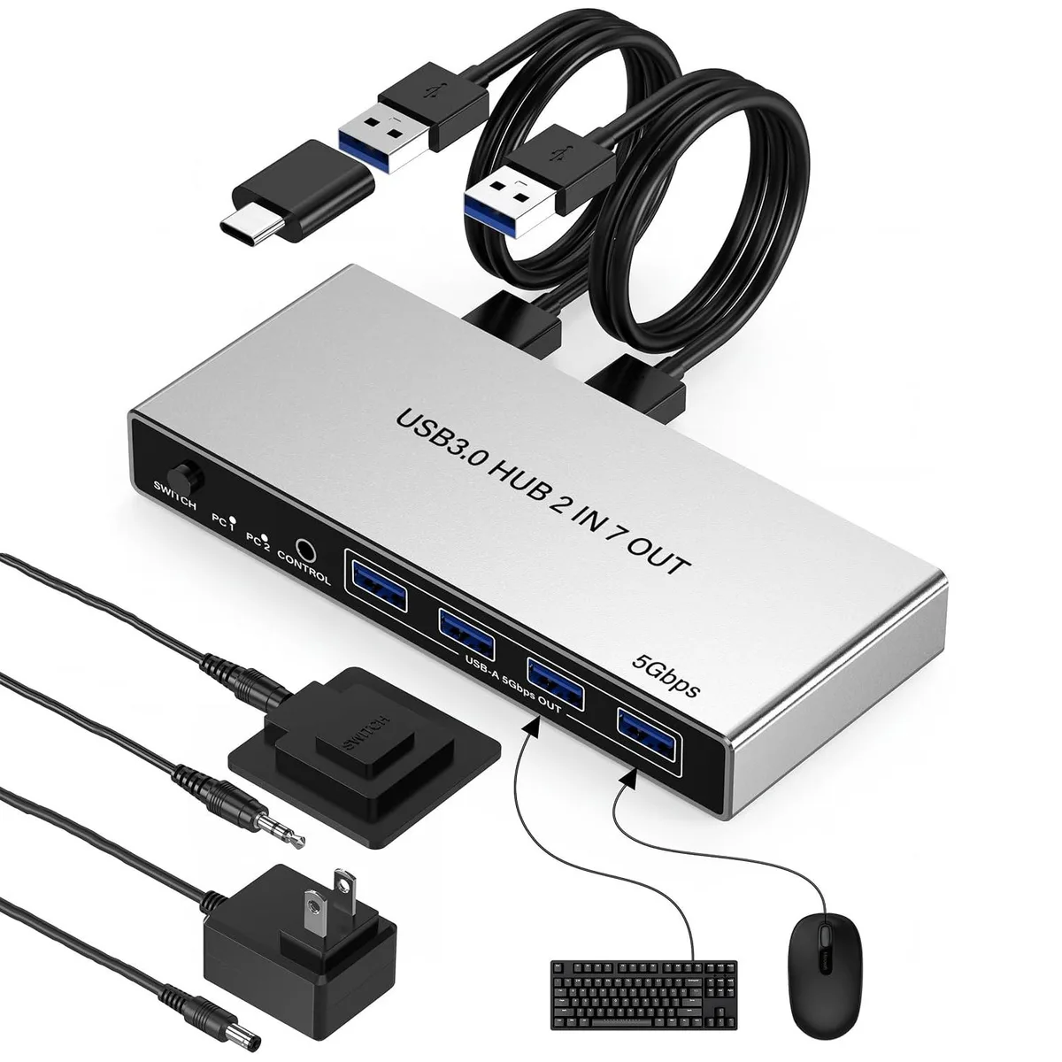 AUTYUE AUTYUE 2-in-7 USB 3.0 Switch 4×A 3×C with Remote — product photo