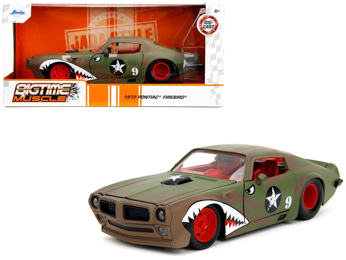 Jada Jada 1972 Pontiac Firebird #9 Green Camouflage Flames 1/24 Diecast — product photo