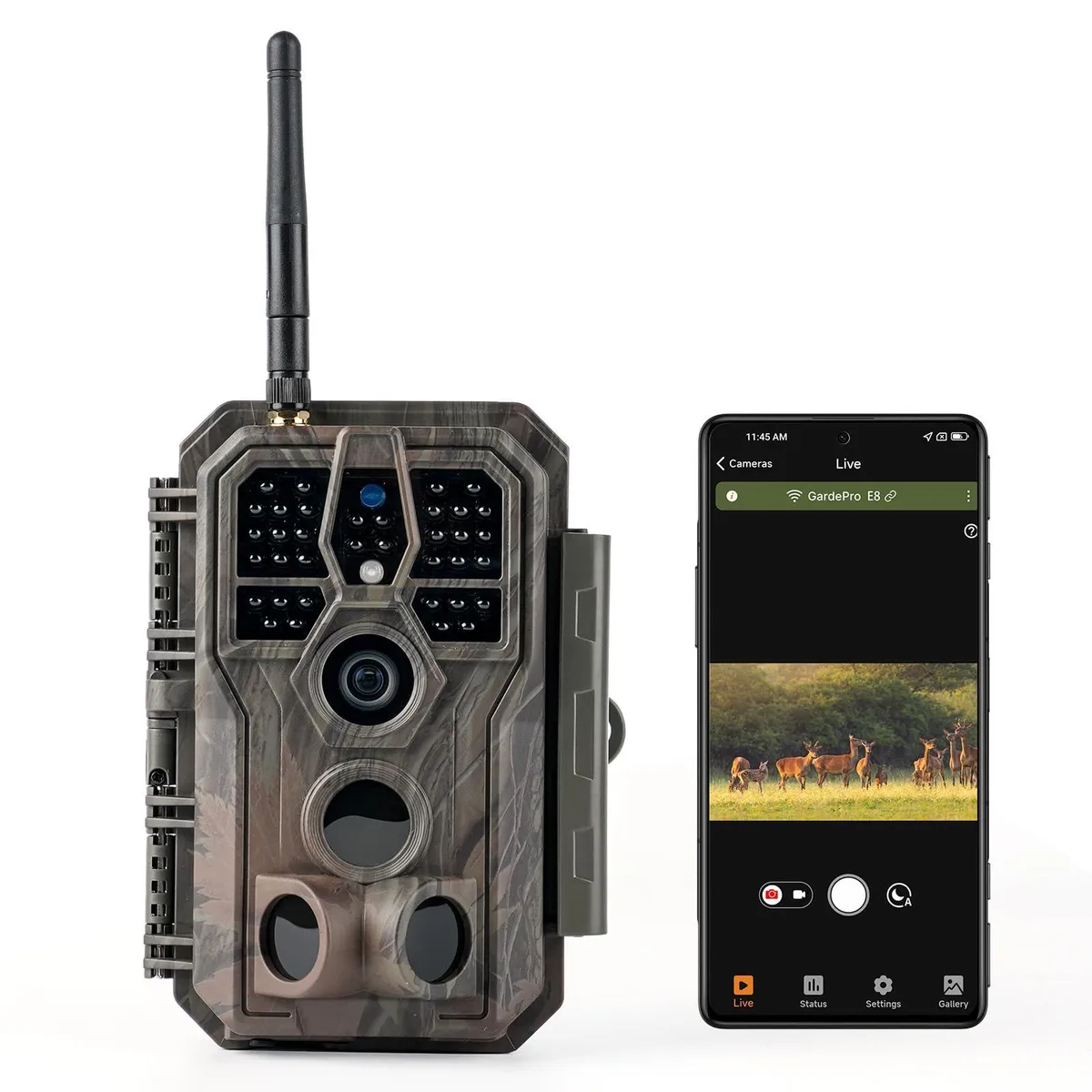 GardePro E8 WiFi Trail Camera 64MP 1296p 940nm No-Glow .1s 120° 45ft — product photo