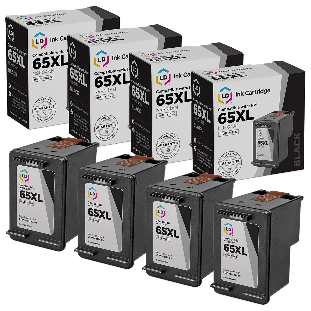 LD Products LD Products HP 65XL N9K04AN High Yield Black 4-Pack Ink Cartridges — product photo