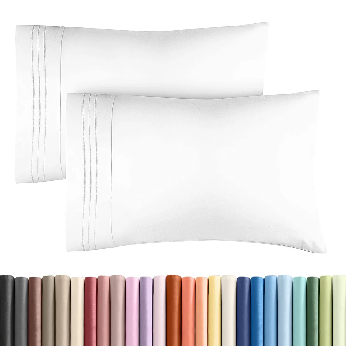 Two black microfiber pillowcases folded flat, envelope closure visible, solid modern finish