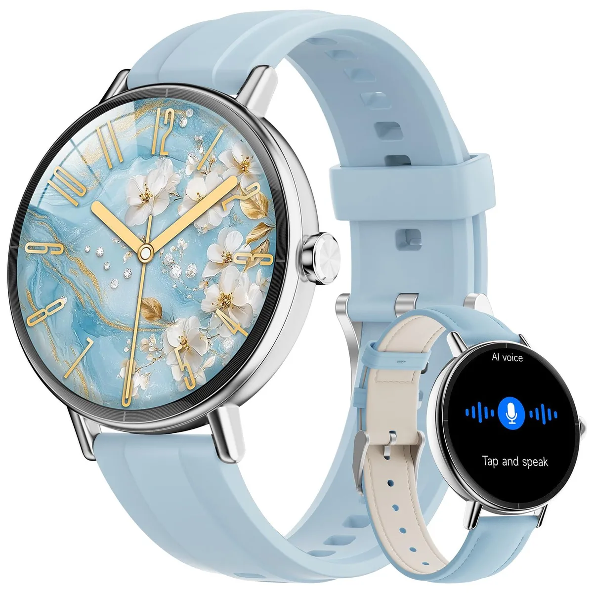Blue square smartwatch with AMOLED display and sport band